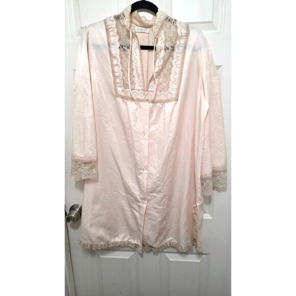 Vintage Bert Yelin For Iris Women's Y2k 70s Beige Lace-Trimmed Button-Up Nightgo - Picture 2 of 8